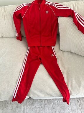 Adidas Youth Red 3-Stripe Track Jacket & Pants Set